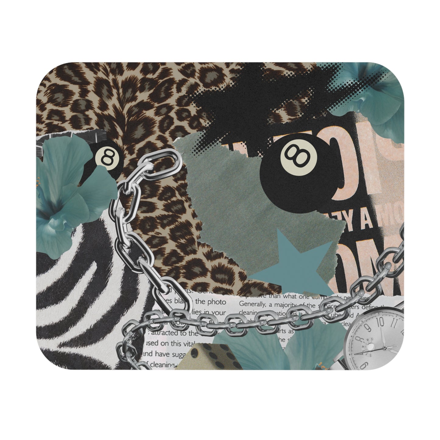Teal Chic Animal Print Mouse Pad, Stylish Computer Accessory