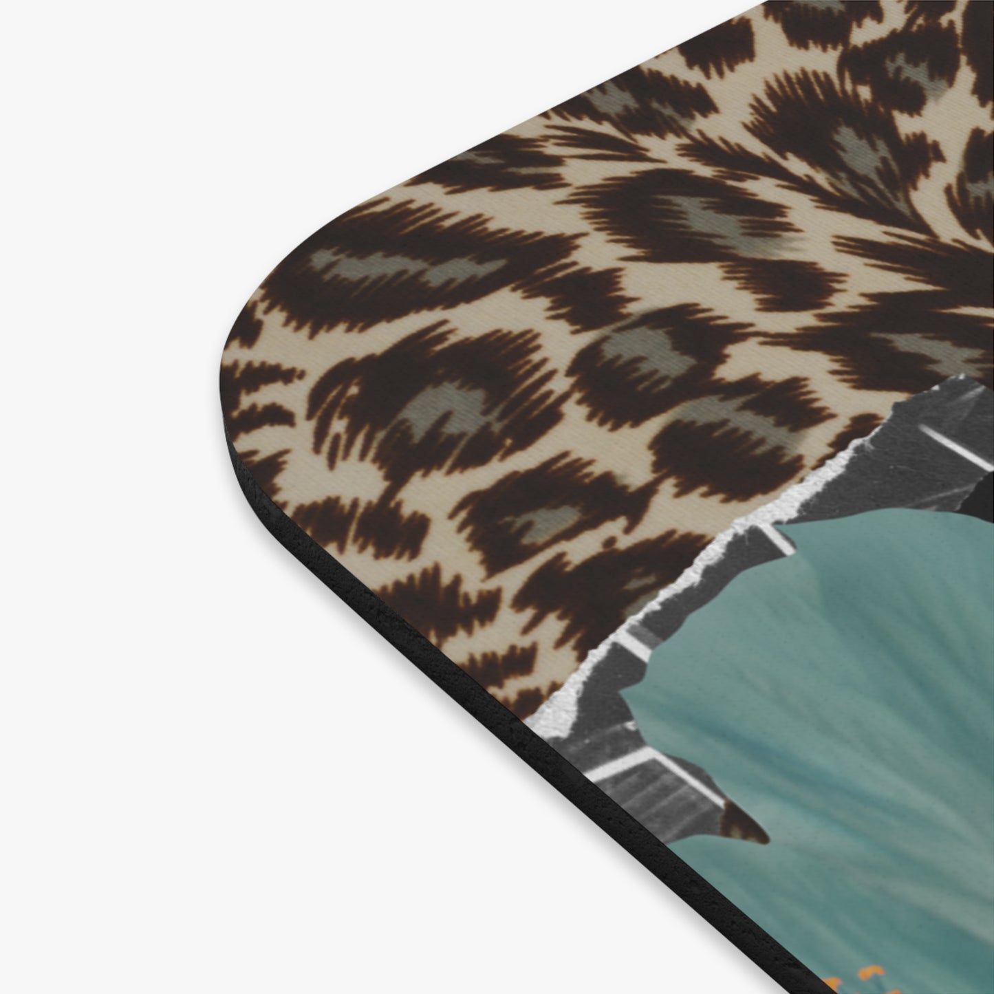 Teal Chic Animal Print Mouse Pad, Stylish Computer Accessory
