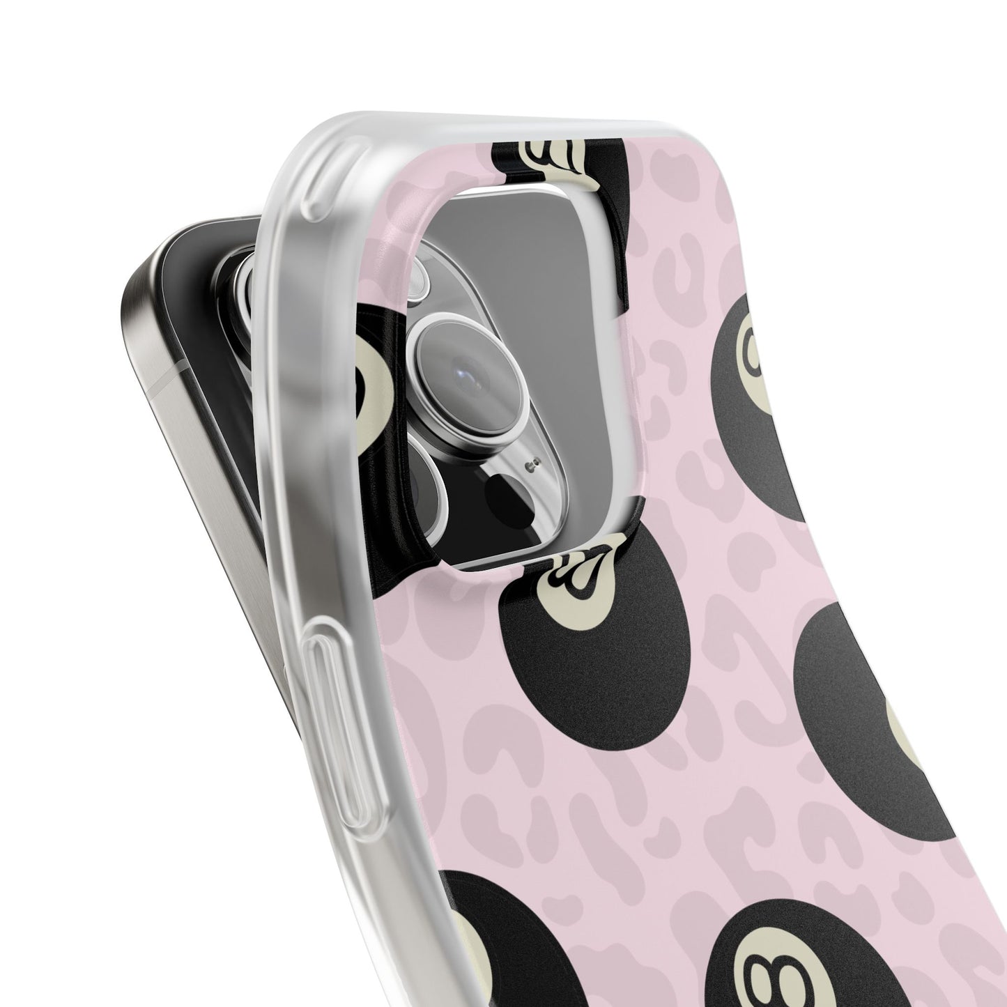 Soft Pink 8 Ball Phone Case, Cute Leopard Print Flexi Case