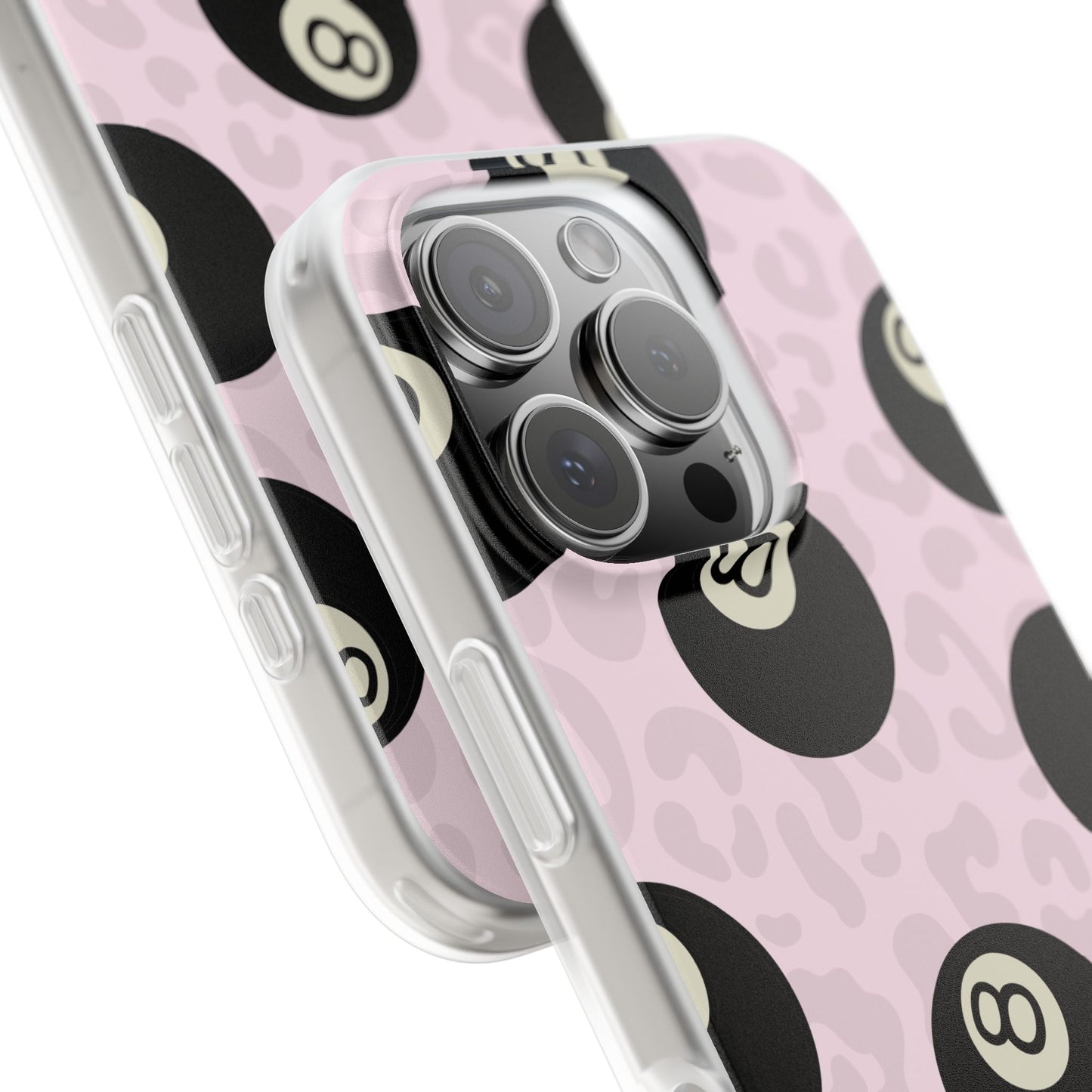 Soft Pink 8 Ball Phone Case, Cute Leopard Print Flexi Case