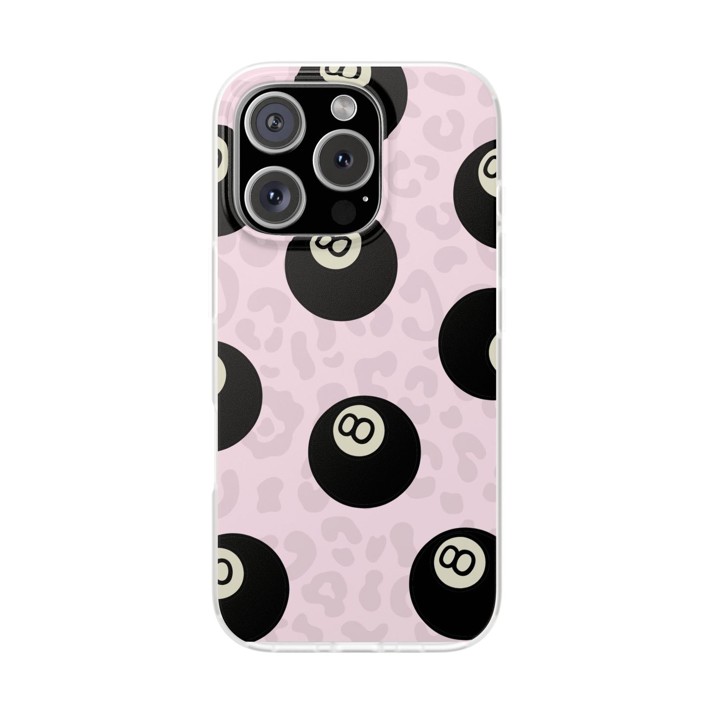 Soft Pink 8 Ball Phone Case, Cute Leopard Print Flexi Case