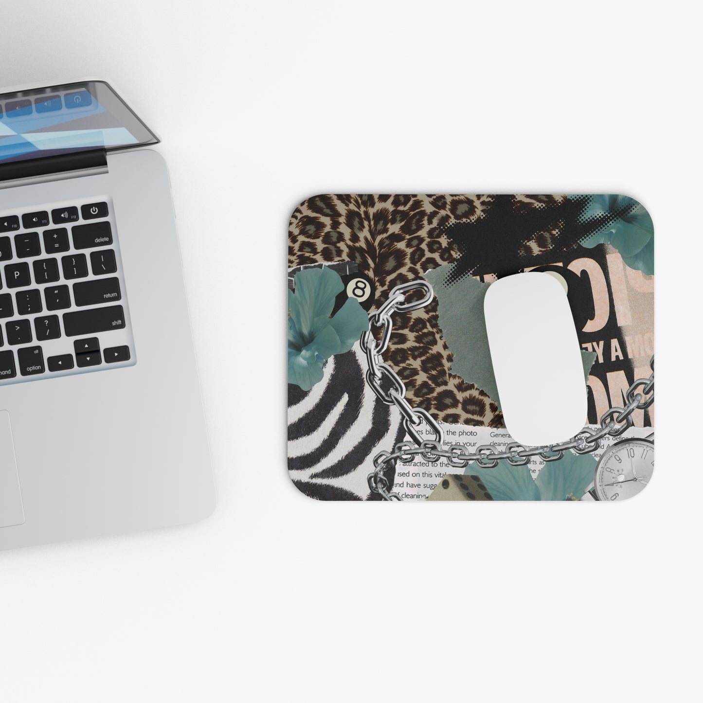 Teal Chic Animal Print Mouse Pad, Stylish Computer Accessory