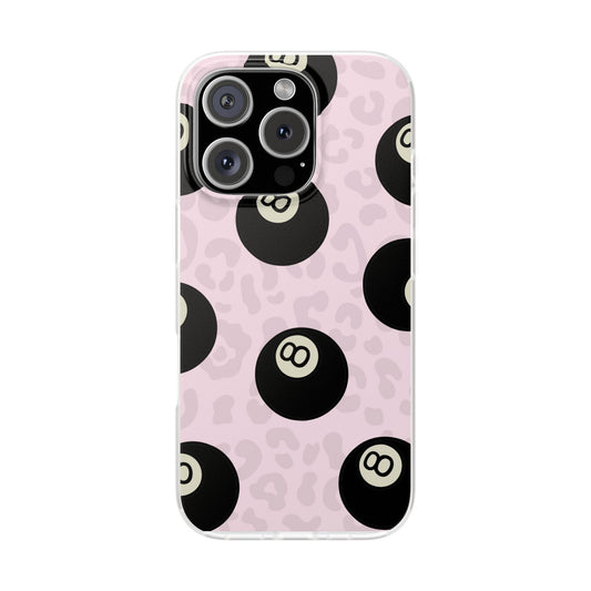 Soft Pink 8 Ball Phone Case, Cute  Leopard Print  Flexi Case