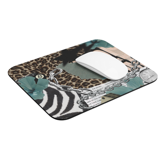 Teal Chic Animal Print Mouse Pad, Stylish Computer Accessory